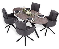 Homestyle4U Valgomojo stalas ir kėdžių komplektas, 200x95x93.5 cm, ruda, juoda, pilka