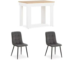 Homestyle4U Valgomojo stalo komplektas, 90x60x73 cm, balta, ruda, pilka