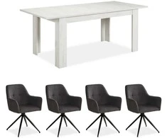 Homestyle4U Valgomojo stalas ir kėdžių komplektas, 160.5x90.5x76.5 cm, balta, pilka, juoda