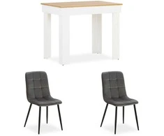 Homestyle4U Valgomojo stalo komplektas, 90x60x73 cm, balta, ruda, pilka