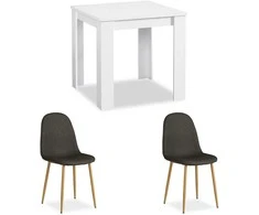 Homestyle4U Valgomojo stalas su kėdėmis, 80x80x75 cm, balta ir pilka
