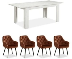 Homestyle4U Valgomojo stalas su kėdėmis, 160.5x90.5x76.5 cm, balta ir ruda