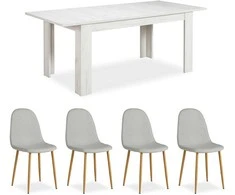 Homestyle4U Valgomojo stalas su kėdėmis, 160.5x90.5x76.5 cm, balta, pilka