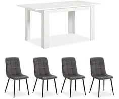 Homestyle4U Valgomojo stalas ir kėdžių komplektas, 120x80x75 cm, balta, pilka