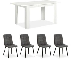 Homestyle4U Valgomojo stalas ir kėdžių komplektas, 120x80x75 cm, balta, pilka