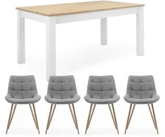Homestyle4U Valgomojo stalas su kėdėmis, 215x90x75 cm, pilka, balta, ruda