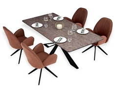 Homestyle4U Valgomojo stalas ir kėdžių komplektas, 200x100x76 cm, ruda, juoda