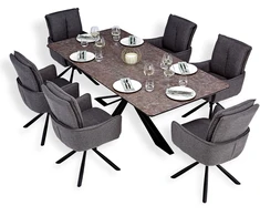Homestyle4U Valgomojo stalas ir kėdžių komplektas, 200x100x93.5 cm, ruda, juoda, pilka