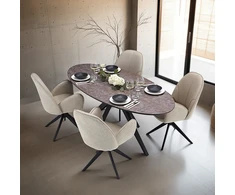 Homestyle4U Valgomojo stalas ir kėdžių komplektas, 200x95x76 cm, ruda, smėlio, juoda