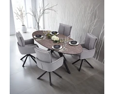 Homestyle4U Valgomojo stalas ir kėdžių komplektas, 200x95x76 cm, ruda, juoda, pilka