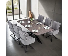 Homestyle4U Valgomojo stalas ir kėdžių komplektas, 200x100x93,5 cm, ruda juoda pilka