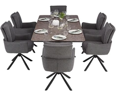 Homestyle4U Valgomojo stalas ir kėdžių komplektas, 200x100x93.5 cm, ruda, juoda, pilka