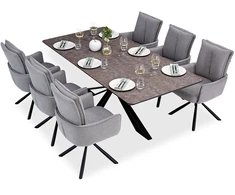 Homestyle4U Valgomojo stalas ir kėdžių komplektas, 200x100x93,5 cm, ruda juoda pilka