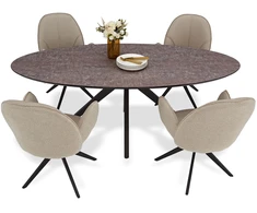 Homestyle4U Valgomojo stalas ir kėdžių komplektas, 200x95x76 cm, ruda, smėlio, juoda