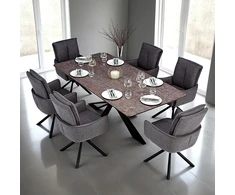 Homestyle4U Valgomojo stalas ir kėdžių komplektas, 200x100x93.5 cm, ruda, juoda, pilka