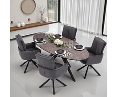 Homestyle4U Valgomojo stalas ir kėdžių komplektas, 200x95x93.5 cm, ruda, juoda, pilka