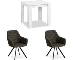 Homestyle4U Valgomojo stalas su kėdėmis, 80x80x75 cm, balta ir pilka