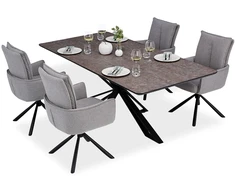 Homestyle4U Valgomojo stalas su kėdėmis, 200x100x76 cm, ruda, juoda, pilka