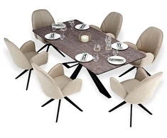 Homestyle4U Valgomojo stalas su kėdėmis, 200x100x76 cm, ruda juoda smėlio