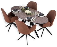 Homestyle4U Valgomojo stalas su kėdėmis, 200x95x76 cm, ruda, juoda