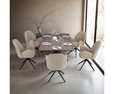 Homestyle4U Valgomojo stalas su kėdėmis, 200x100x76 cm, ruda juoda smėlio