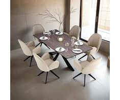 Homestyle4U Valgomojo stalas su kėdėmis, 200x100x76 cm, ruda juoda smėlio