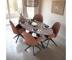 Homestyle4U Valgomojo stalas su kėdėmis, 200x95x76 cm, ruda, juoda