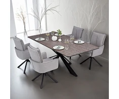 Homestyle4U Valgomojo stalas su kėdėmis, 200x100x76 cm, ruda, juoda, pilka
