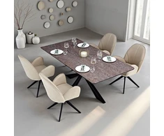 Homestyle4U Valgomojo stalas su kėdėmis, 200x100x76 cm, ruda juoda smėlio