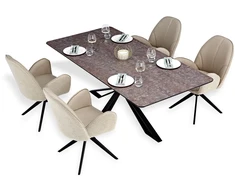 Homestyle4U Valgomojo stalas su kėdėmis, 200x100x76 cm, ruda juoda smėlio