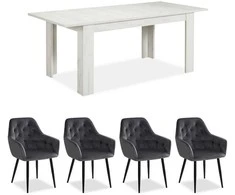Homestyle4U Valgomojo stalas ir kėdžių komplektas, 200.5x90.5x76.5 cm, balta, pilka, juoda