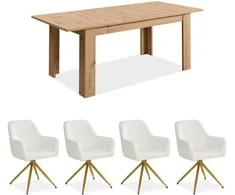 Homestyle4U Valgomojo stalas ir kėdžių komplektas, 200.5x90.5x76.5 cm, smėlio ir ruda