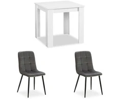 Homestyle4U Valgomojo stalas su kėdėmis, 80x80x75 cm, balta, pilka