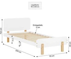 Homestyle4U Viengulė lova, 95x76.5x209 cm, balta