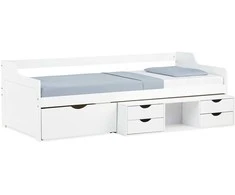 Homestyle4U Viengulė lova su laikymo stalčiais, 96x205x66 cm, balta