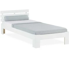 Homestyle4U Viengulė lova, medinis lovos rėmas su groteliniu pagrindu, 94x204x66 cm, balta