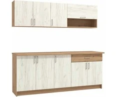 Homestyle4U Virtuvės spintelių komplektas, 200x85.5x60 cm, balta ir ruda