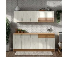 Homestyle4U Virtuvės spintelių komplektas, 200x85.5x60 cm, balta ir ruda