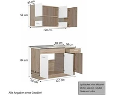 Homestyle4U Virtuvės spintelių komplektas, 120x60x206.5 cm, balta