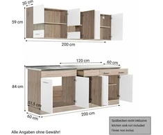 Homestyle4U Virtuvės spintelių komplektas, 200x60x206.5 cm, balta, ruda