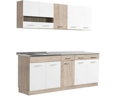 Homestyle4U Virtuvės spintelių komplektas, 200x60x206.5 cm, balta, ruda