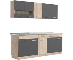 Homestyle4U Virtuvės spintelių komplektas, 200x60x206.5 cm, pilka, ruda