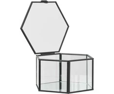 House Nordic Laikymo dėžutė, stiklas/metalas, 11x11x6 cm, skaidri/juoda