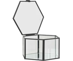 House Nordic Laikymo dėžutė, stiklas/metalas, 11x11x6 cm, skaidri/juoda