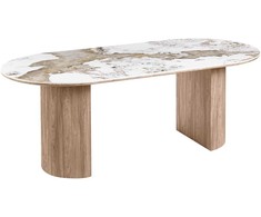 House Nordic Valgomasis stalas Athens 100x210x76 cm baltas rudas keramika