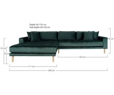 House Poilsio sofa, Lido, Tamsiai žalia, Natūralios medžio kojos