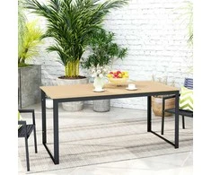"Outsunny" sodo stalas 6 asmenims 160 x 80 cm oro sąlygoms atsparus balkono stalas su medžio išvaizdos lentjuostėmis, bufeto stalas metalinis kempingo stalas kiemo stalas lauko valgomojo stalas sode, terasos balkonas tikmedžio stalas