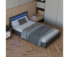 Juskys Apmuštas lova Paris 90x200 cm su LED apšvietimu tamsiai pilka