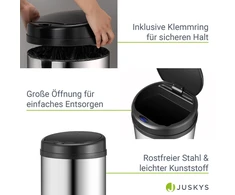 Juskys Apvalus šiukšlių dėžės su jutikliu 50 L Ø 31 x 52 cm sidabro spalvos