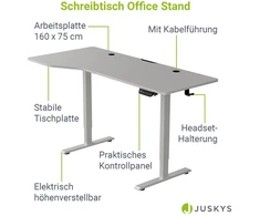Juskys Aukščio reguliuojamas stalas Homestar Office Stand 160x75 cm baltas